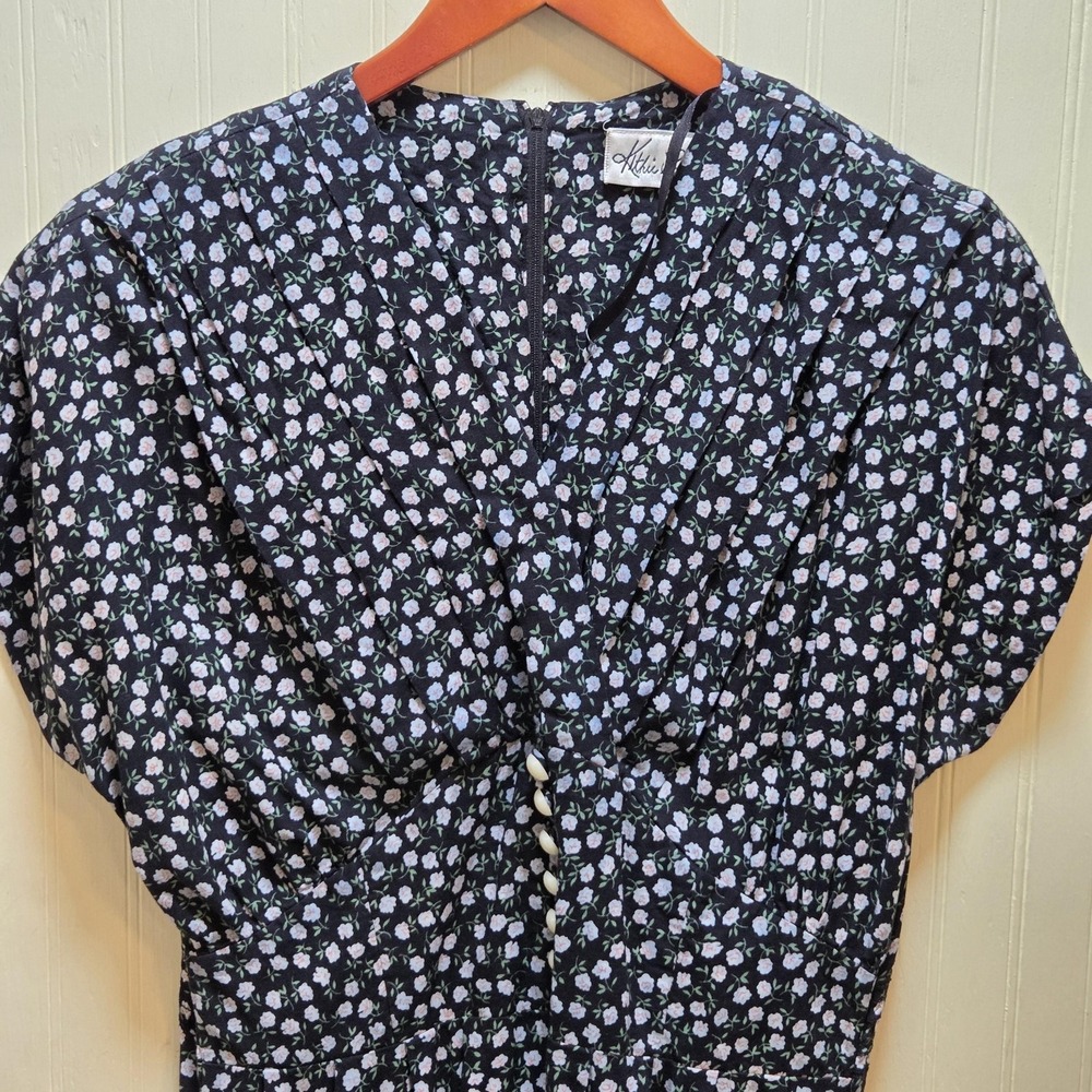 Vintage Kathie Lee Dressโ Womens 10 Black Floral Short Sleeve Maxi Rayon V Neck